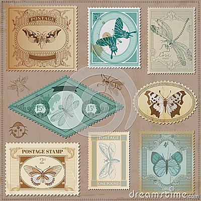 Vintage Post Stamps Vector Illustration