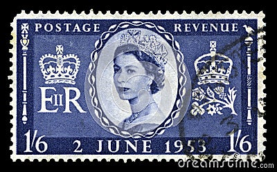 Vintage Postage Stamp Celebrating Queen`s Coronation Editorial Stock Photo