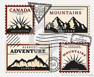 Vintage Postage Stamps Set Vector Illustration