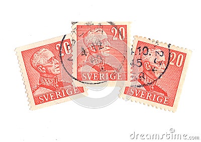 Vintage postage stamps from Sweden. Editorial Stock Photo