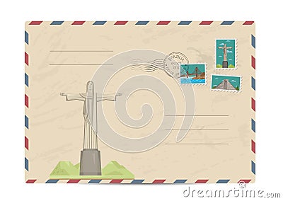 Vintage postal envelope with stamps Vector Illustration