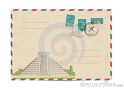 Vintage postal envelope with stamps Vector Illustration