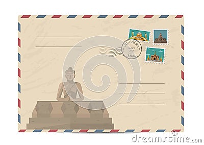 Vintage postal envelope with stamps Vector Illustration