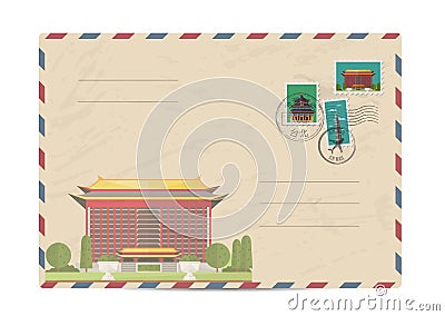 Vintage postal envelope with Taiwan stamps Vector Illustration