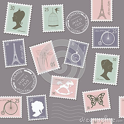 Vintage postal seamless pattern background. Stock Photo