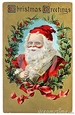 Vintage postcard with Christmas greetings Editorial Stock Photo