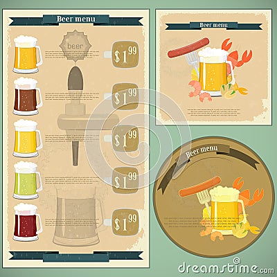 Vintage postcard, cover menu - Beer, beer snack Vector Illustration