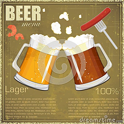 Vintage postcard, cover menu - Beer, beer snack Vector Illustration