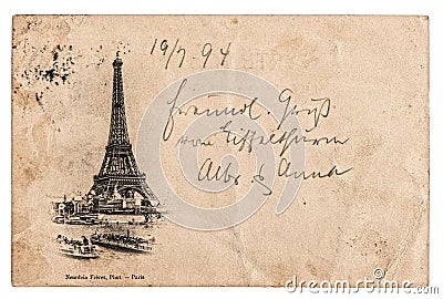 Vintage postcard with Eiffel Tower in Paris, France Editorial Stock Photo