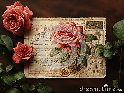 Vintage Postcard with Muted Rose Postmark - AI Generated Stock Photo