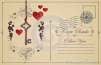 Vintage postcard the theme of declaration of love Vector Illustration