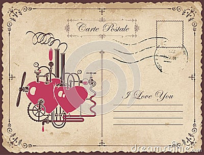 Vintage postcard the theme of declaration of love Vector Illustration