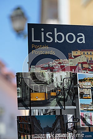 Vintage Postcards in Lisbon Shop, Portugal Editorial Stock Photo