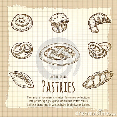 Vintage poster of bakery products Vector Illustration