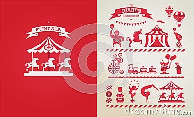 Vintage poster with carnival, fun fair, circus Vector Illustration