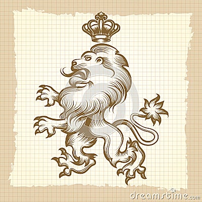 Vintage poster with engraving lion design Vector Illustration