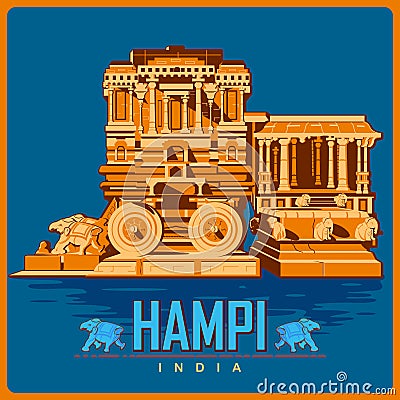 Vintage poster of Hampi in Karnataka famous monument of India Cartoon Illustration