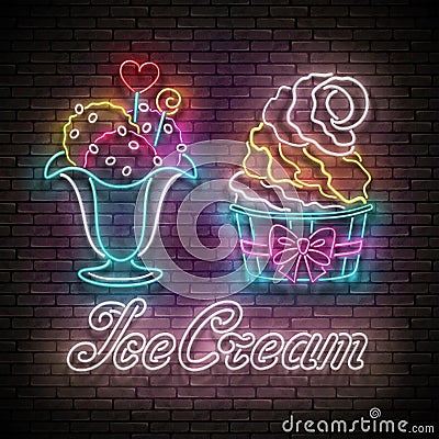 Vintage Poster with Ice Cream in Paper Cups Vector Illustration