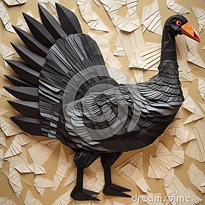 Vintage Poster Of Weaver Creating Origami Turkey In Shape Of Black Swan Stock Photo