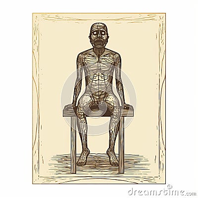 Vintage Poster Style Print Of Sitting Human On Chair Cartoon Illustration