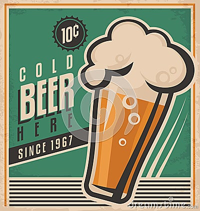 Vintage poster template for cold beer Vector Illustration