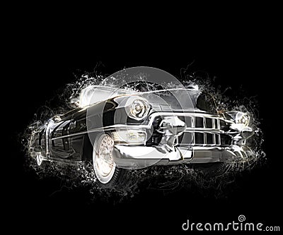 Vintage powerful black car - 3D illustration Cartoon Illustration