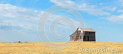 Vintage Prairie Cabin, Farm, Banner Stock Photo