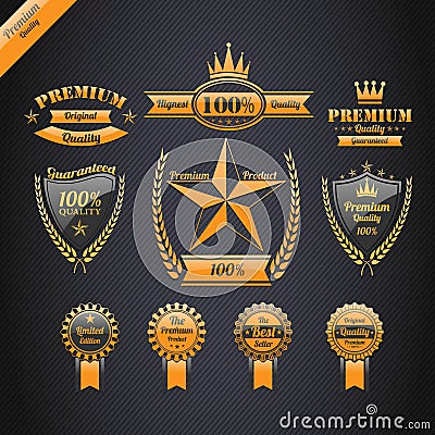 Vintage premium quality labels set. Vector Illustration