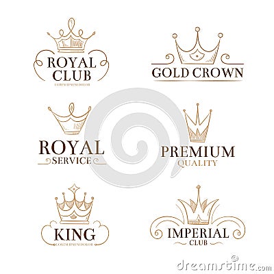 Vintage princess vector labels and logos with crowns Vector Illustration