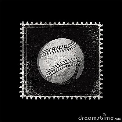 Vintage print baseball ball. Soft minimalist simple design on a black background transferable to a t-shirt. Baseball Vector Illustration