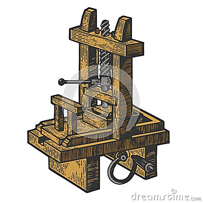 Vintage printing press sketch vector illustration Vector Illustration