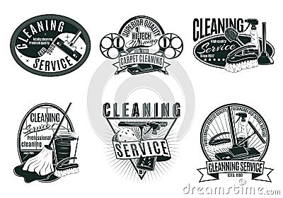 Vintage Professional Cleaning Service Labels Set Vector Illustration