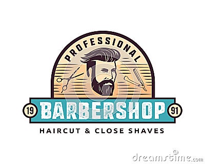 Vintage Professional Gentleman Close Shave Barbershop Logo Badge Emblem Vector Illustration