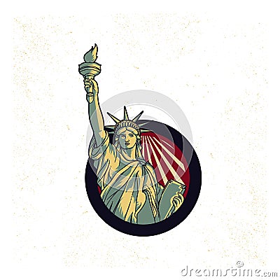 Vintage propaganda of USA Liberty Statue logo Vector Illustration