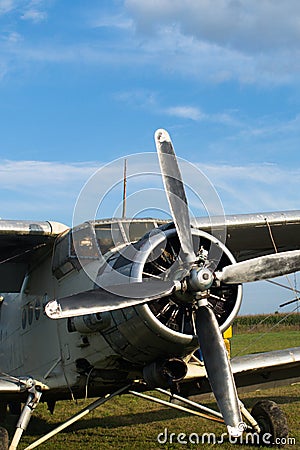 Vintage propeller airplane biplane for field work Stock Photo