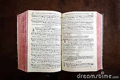 Vintage psalm book with chorus singing notes Stock Photo