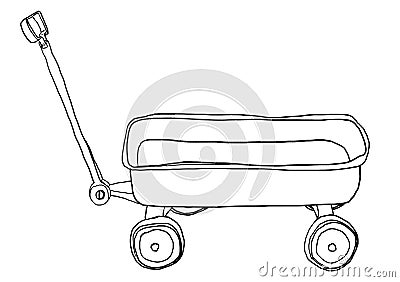 Vintage Pull Mini Wagon lineart illustration Cartoon Illustration