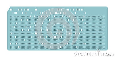 Vintage punch card for electronic calculated data processing machines. Retro punchcard for input and storage in Vector Illustration
