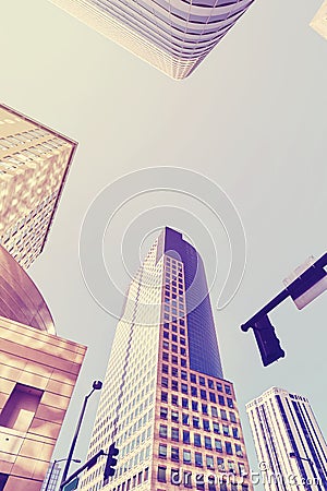 Vintage purple toned photo of Denver skyscrapers. Stock Photo