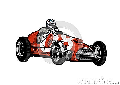 Vintage race car for printing, hand graphics Vector Illustration