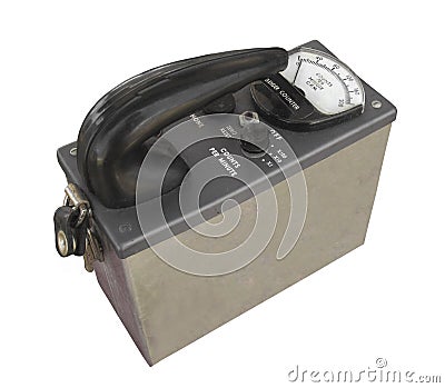 Vintage radiation geiger counter isolated. Stock Photo