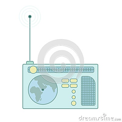 Vintage radio receiver with antenna. Vector flat icon Vector Illustration