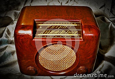 Vintage radio on satin Stock Photo