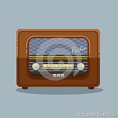 Vintage radio tuner. FM recorder flat design Stock Photo