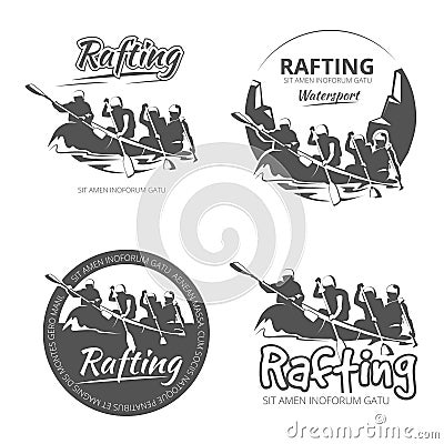 Vintage rafting, canoe and kayak vector labels, emblems badges set Vector Illustration