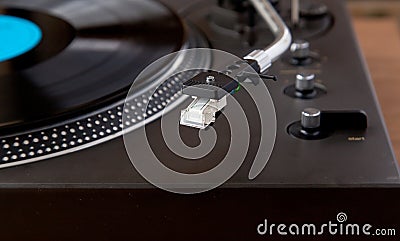 Vintage Record Turntable Player Corner Vinyl Disk with Knobs Stock Photo