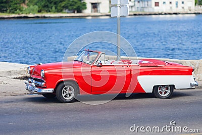 Vintage red American car at Havana, Cuba Editorial Stock Photo