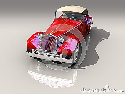 Vintage red car 3D model in front view Stock Photo