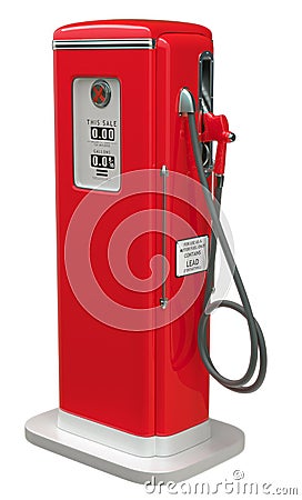 Vintage Red fuel pump isolated over white Stock Photo