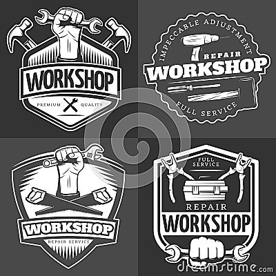 Vintage Repair Workshop Logo Set Vector Illustration